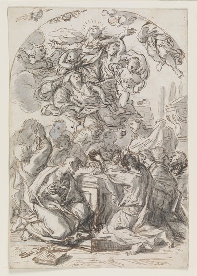 Assumption of the Virgin; Verso: Head of a Woman and Child by Luca Giordano